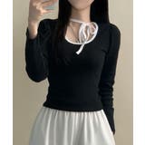 配色パイピング チョーカー風リボン 長袖Tシャツ | VIVID LADY | 詳細画像16 