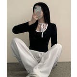 配色パイピング チョーカー風リボン 長袖Tシャツ | VIVID LADY | 詳細画像17 