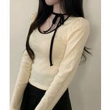 配色パイピング チョーカー風リボン 長袖Tシャツ | VIVID LADY | 詳細画像4 