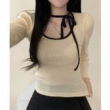 配色パイピング チョーカー風リボン 長袖Tシャツ | VIVID LADY | 詳細画像6 