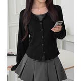 ブラック | ボーダーインナー風 フェイクレイヤード 長袖Tシャツ | VIVID LADY