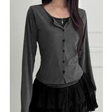 チャコールグレー | ボーダーインナー風 フェイクレイヤード 長袖Tシャツ | VIVID LADY