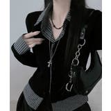 ブラック | チェック柄シャツ ドッキングカーディガン | VIVID LADY