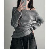 グレー | 起毛 ボートネック ワンショルダー 2way シャーリングロンT | VIVID LADY