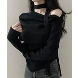 ブラック | チョーカー付き ドレープワンショルダートップス | VIVID LADY