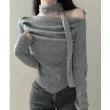 グレー | チョーカー付き ドレープワンショルダートップス | VIVID LADY