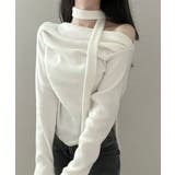 アイボリー | チョーカー付き ドレープワンショルダートップス | VIVID LADY