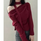 ワイン | チョーカー付き ドレープワンショルダートップス | VIVID LADY