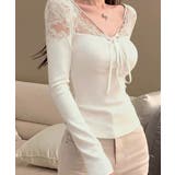 レース切替リボン付きカップインリブトップス | VIVID LADY | 詳細画像1 