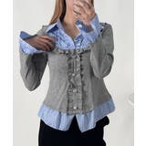 グレー | ストライプシャツドッキング フリルTシャツ | VIVID LADY