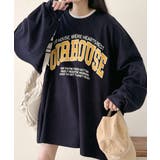 ネイビー | ロゴプリントオーバーサイズロンT | VIVID LADY