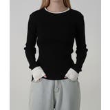 ブラック | 配色リブクルーネックニットプルオーバー | VIVID LADY