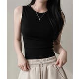 ブラック | ベーシッククルーネック タンクトップ ノースリーブトップス | VIVID LADY