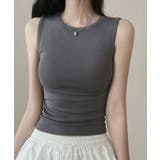 チャコールグレー | ベーシッククルーネック タンクトップ ノースリーブトップス | VIVID LADY