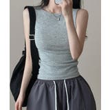 グレー | ベーシッククルーネック タンクトップ ノースリーブトップス | VIVID LADY