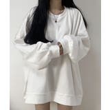 ホワイト | ルーズシルエット ベーシック スウェット チュニック トップス | VIVID LADY