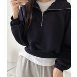 ネイビー | ハーフジップ ショート丈 スウェットプルオーバー | VIVID LADY