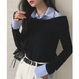 ライトブルー | シャツドッキング オフショルダー風 トップス | VIVID LADY