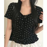ブラック | ドット フレアリボンネック 半袖Ｔシャツ | VIVID LADY
