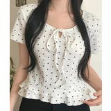 アイボリー | ドット フレアリボンネック 半袖Ｔシャツ | VIVID LADY
