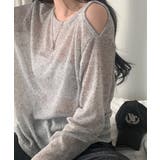 グレー | ショルダーカット シアーニットトップス | VIVID LADY