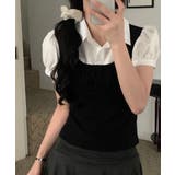 ブラック | シャツドッキング レイヤード風半袖トップス | VIVID LADY