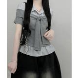 ストライプシャツドッキング オフショルダー風 半袖トップス | VIVID LADY | 詳細画像9