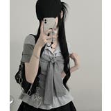 ストライプシャツドッキング オフショルダー風 半袖トップス | VIVID LADY | 詳細画像10
