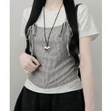 グレー | チェックキャミトップレイヤード風 半袖Tシャツ | VIVID LADY