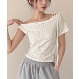 アイボリー | ドットリボン ワンショルダー 半袖Tシャツ | VIVID LADY