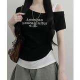 ブラック | アシメレイヤードワンショルダー 半袖Tシャツ | VIVID LADY