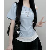 ライトブルー | アシメレイヤードワンショルダー 半袖Tシャツ | VIVID LADY