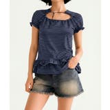 ドローコードネック ボーダーフリル半袖Tシャツ | VIVID LADY | 詳細画像10