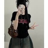 ブラック | Y2Kロゴプリント半袖Tシャツ | VIVID LADY