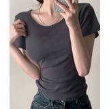 チャコールグレー | ベーシック スリムフィット Uネック 半袖Tシャツ | VIVID LADY