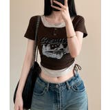 レイヤード風 ドロスト クロップド 半袖Tシャツ | VIVID LADY | 詳細画像12 