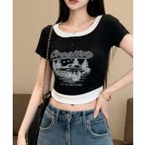レイヤード風 ドロスト クロップド 半袖Tシャツ | VIVID LADY | 詳細画像18 