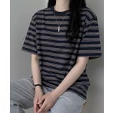 ネイビー | マルチボーダー オーバーサイズ半袖Tシャツ | VIVID LADY