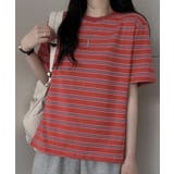 レッド | マルチボーダー オーバーサイズ半袖Tシャツ | VIVID LADY