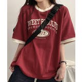 ワイン | バイカラー カレッジロゴ オーバーTシャツ | VIVID LADY