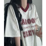 カレッジロゴ Vネック オーバーサイズ 半袖Tシャツ | VIVID LADY | 詳細画像2
