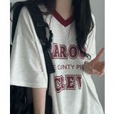 カレッジロゴ Vネック オーバーサイズ 半袖Tシャツ | VIVID LADY | 詳細画像3
