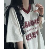 カレッジロゴ Vネック オーバーサイズ 半袖Tシャツ | VIVID LADY | 詳細画像4
