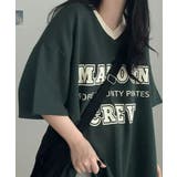 カレッジロゴ Vネック オーバーサイズ 半袖Tシャツ | VIVID LADY | 詳細画像6