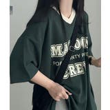 カレッジロゴ Vネック オーバーサイズ 半袖Tシャツ | VIVID LADY | 詳細画像7
