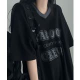 カレッジロゴ Vネック オーバーサイズ 半袖Tシャツ | VIVID LADY | 詳細画像9