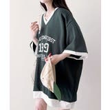 カレッジロゴ 配色Vネック オーバーサイズ 半袖トップス | VIVID LADY | 詳細画像11