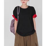 ブラック | 2WAY ロールアップバイカラー オーバーサイズ 半袖Tシャツ | VIVID LADY
