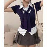 タイ付き レイヤード風 シャツドッキング半袖トップス | VIVID LADY | 詳細画像8