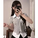 タイ付き レイヤード風 シャツドッキング半袖トップス | VIVID LADY | 詳細画像12